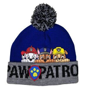 Nickelodeon Paw Patrol Kids Beanie Hat With Pom Pom Blue & Gray OSFM